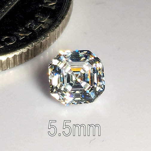 6A, Cubic Zirconia, Asscher, White, 5.5mm (0.87ct)